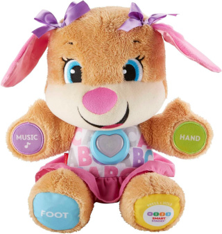 Maskotka interaktywna Fisher-Price Piesek z różowymi uszami J. Niemiecki