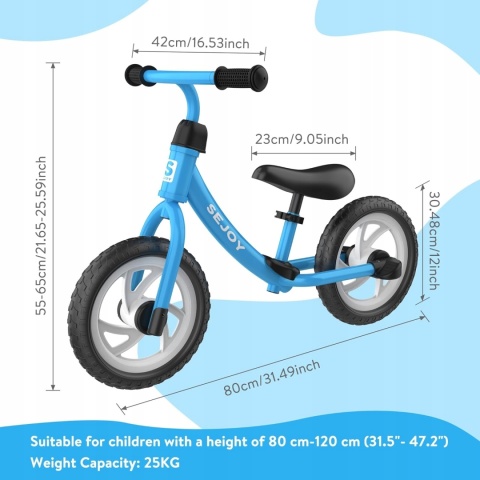 Rower biegowy Sejoy Lekki Rower Biegowy Sejoy Balance Bike 12" niebieski PO ZWROCIE Rower biegowy Sejoy Lekki Rower Biegowy Sejoy Balance Bike 12" niebieski PO ZWROCIE