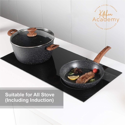Zestaw garnków Kitchen Academy 12 el. czarne granit nieprzywierające BS2 POWYSTAWOWY Zestaw garnków Kitchen Academy 12 el. czarne granit nieprzywierające BS2 POWYSTAWOWY