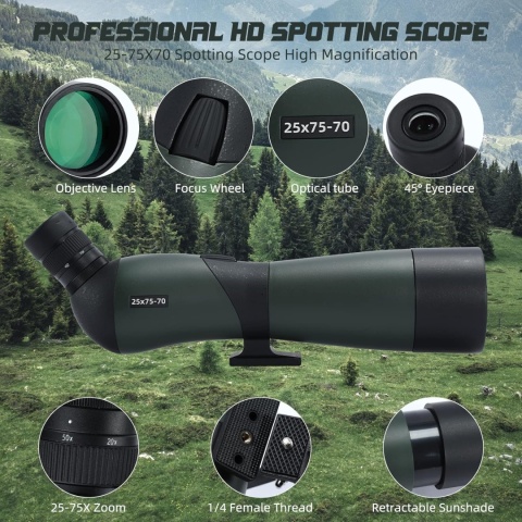 5485 MONOKULAR BOSSDUN 25-75 x 70 luneta HD BAK4 FMC + STATYW + UCHWYT Zielona