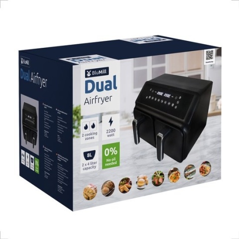 BluMill Airfryer XXL 8L - Podwójna Komora, ekran dotykowy, 1700W NOWY