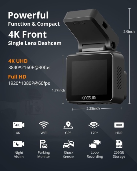 KAMERA SAMOCHODOWA KINGSLIM D5-4K Z WI-FI Powystawowy