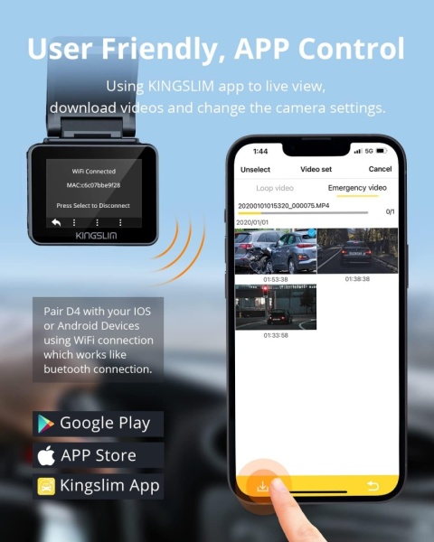 KAMERA SAMOCHODOWA KINGSLIM D5-4K Z WI-FI Powystawowy