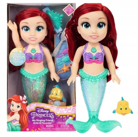 DISNEY LALKA SYRENKA ARIELKA lalka muzyczna 35cm + akcesoria POWYSTAWOWA
