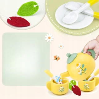 Drewniany Zestaw Do Herbaty Kawy Filiżanki Czajnik Kuchnia Zabawka NOWY Z DEFEKTEM