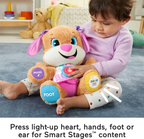 Maskotka interaktywna Fisher-Price Piesek z różowymi uszami J. Niemiecki