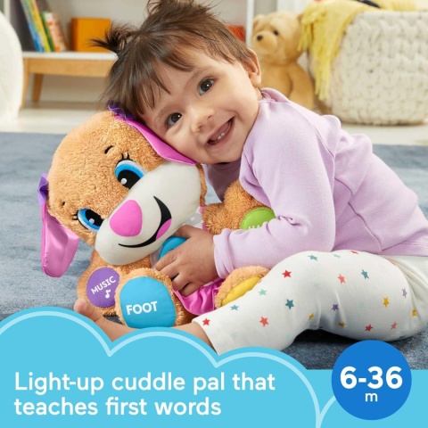 Maskotka interaktywna Fisher-Price Piesek z różowymi uszami J. Niemiecki