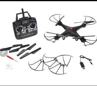 Dron latający zdalnie sterowany, czarny, akrobacje powietrzne