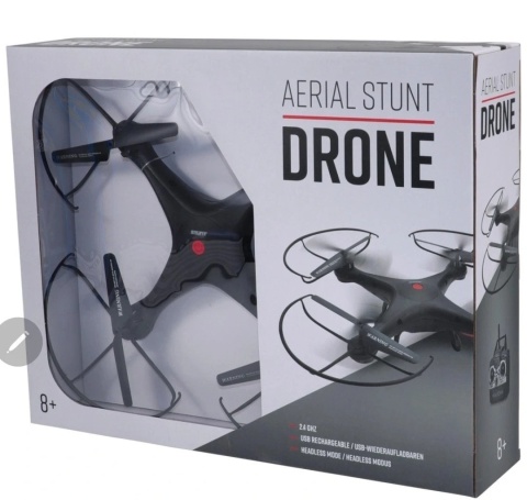 Dron latający zdalnie sterowany, czarny, akrobacje powietrzne