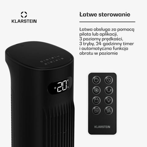 Klimator Klarstein, wodny, kolumnowy, przenośny Wentylator Nawilżacz powietrza+Pilot