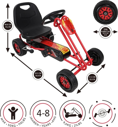 Rocket gokart z pedałami, czerwony